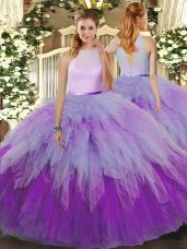 Fancy Multi-color High-neck Zipper Ruffles Quinceanera Gowns Sleeveless