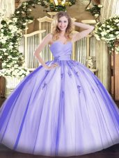 Lavender Quinceanera Gown Military Ball and Sweet 16 and Quinceanera with Beading and Appliques Sweetheart Sleeveless Lace Up