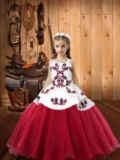 Dazzling Coral Red Sleeveless Embroidery Floor Length Girls Pageant Dresses