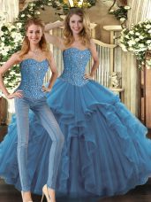Excellent Tulle Sleeveless Floor Length Sweet 16 Dress and Beading and Ruffles