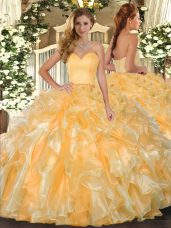 Shining Gold Sleeveless Organza Lace Up 15th Birthday Dress for Military Ball and Sweet 16 and Quinceanera