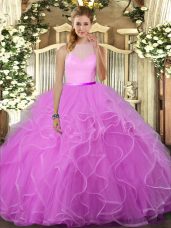 Lilac High-neck Neckline Ruffles Sweet 16 Dresses Sleeveless Backless