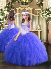 Blue Sleeveless Tulle Lace Up Casual Dresses for Party and Quinceanera