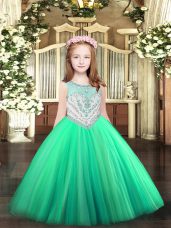 Graceful Turquoise Zipper Scoop Beading Pageant Dress Wholesale Tulle Sleeveless