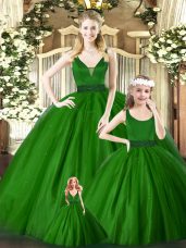 Top Selling Sleeveless Floor Length Embroidery Zipper Quinceanera Dress with Green