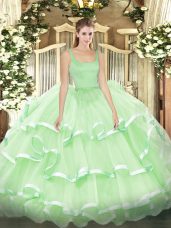 Graceful Apple Green Sleeveless Organza Zipper Quince Ball Gowns for Military Ball and Sweet 16 and Quinceanera