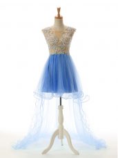 Scoop Sleeveless Backless Dress for Prom Baby Blue Tulle