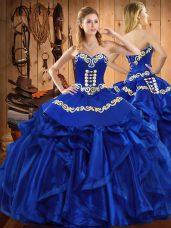 Nice Floor Length Royal Blue Quince Ball Gowns Sweetheart Sleeveless Lace Up