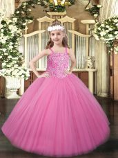 Dramatic Sleeveless Lace Up Floor Length Beading Party Dress for Toddlers