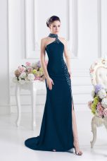 Sumptuous Sleeveless Sweep Train Beading Lace Up Prom Gown