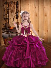 Fuchsia Sleeveless Organza Lace Up Winning Pageant Gowns for Sweet 16 and Quinceanera