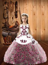 Popular Multi-color Sleeveless Fabric With Rolling Flowers Lace Up Little Girls Pageant Gowns for Sweet 16 and Quinceanera