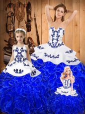 Royal Blue Lace Up Sweet 16 Dress Embroidery and Ruffles Sleeveless Floor Length