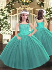 Trendy Beading Casual Dresses Teal Lace Up Sleeveless Floor Length
