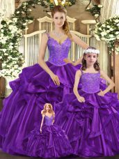 Inexpensive Organza Sleeveless Floor Length Sweet 16 Quinceanera Dress and Beading and Ruffles