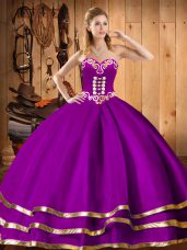 Purple Sweetheart Lace Up Embroidery 15 Quinceanera Dress Sleeveless