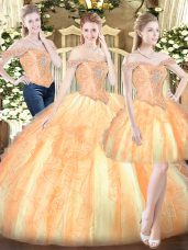 Exceptional Gold Sleeveless Organza Lace Up Sweet 16 Quinceanera Dress for Military Ball and Sweet 16 and Quinceanera