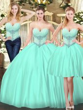 Apple Green Sleeveless Floor Length Beading Lace Up Ball Gown Prom Dress