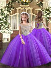 Purple Lace Up Party Dress for Girls Beading Sleeveless Floor Length