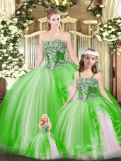 Designer Green Sleeveless Organza Lace Up Vestidos de Quinceanera for Military Ball and Sweet 16 and Quinceanera