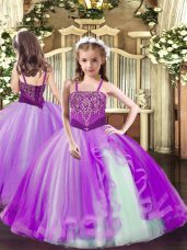 Straps Sleeveless Lace Up Kids Formal Wear Lilac Tulle