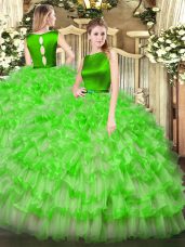 Organza Clasp Handle Scoop Sleeveless Floor Length Sweet 16 Dress Ruffled Layers
