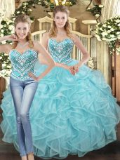 Dynamic Sleeveless Lace Up Floor Length Beading and Ruffles Vestidos de Quinceanera