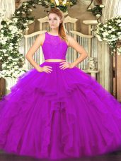 Wonderful Fuchsia Zipper Scoop Ruffles Vestidos de Quinceanera Tulle Sleeveless
