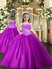 Purple Straps Neckline Beading Custom Made Sleeveless Lace Up
