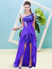 Sleeveless High Low Beading Lace Up Homecoming Dress with Purple