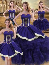 Customized Sleeveless Beading and Ruffles Lace Up 15th Birthday Dress