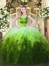 Tulle Sleeveless Floor Length Quinceanera Gowns and Beading and Ruffles