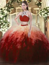 Attractive Sleeveless Floor Length Beading and Ruffles Backless Quinceanera Dresses with Multi-color