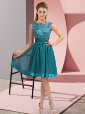 Knee Length Teal Homecoming Dress Chiffon Sleeveless Appliques