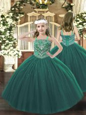 Glorious Ball Gowns Casual Dresses Dark Green Straps Tulle Sleeveless Floor Length Lace Up