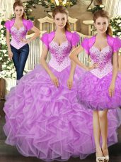 Sophisticated Floor Length Ball Gowns Sleeveless Lilac Quince Ball Gowns Lace Up