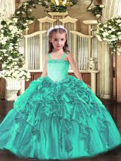 Turquoise Lace Up Straps Appliques and Ruffles Party Dress Organza Sleeveless