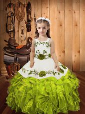 Straps Sleeveless Organza Little Girls Pageant Gowns Embroidery and Ruffles Lace Up