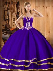 Organza Sweetheart Sleeveless Lace Up Embroidery Sweet 16 Dresses in Purple