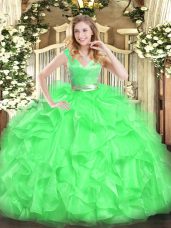 Simple Tulle Sleeveless Floor Length Quinceanera Gown and Beading and Ruffles