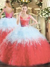 Delicate Floor Length Multi-color Quinceanera Gown V-neck Sleeveless Zipper