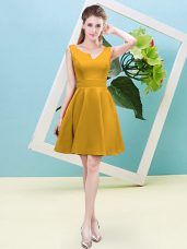 Glamorous Gold A-line Ruching Bridesmaid Gown Zipper Satin Sleeveless Mini Length