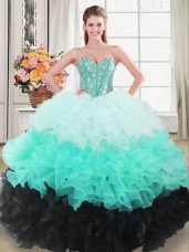 Low Price Multi-color Ball Gowns Sweetheart Sleeveless Organza Floor Length Lace Up Beading and Ruffled Layers Quinceanera Gowns