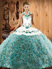 Multi-color Sleeveless Sweep Train Embroidery Sweet 16 Dresses