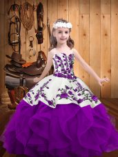 Ball Gowns Pageant Dress for Girls Purple Straps Organza Sleeveless Floor Length Lace Up