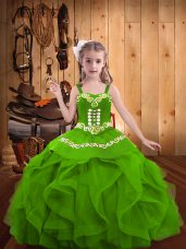 High End Green Sleeveless Beading and Embroidery and Ruffles Floor Length Custom Made