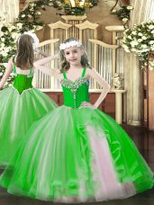 Best Floor Length Green Kids Pageant Dress Straps Sleeveless Lace Up