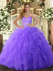 Free and Easy Lavender Ball Gowns Ruffles Quince Ball Gowns Lace Up Tulle Sleeveless Floor Length
