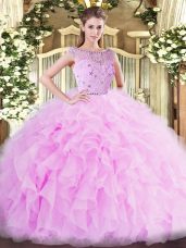 Bateau Sleeveless Tulle Sweet 16 Quinceanera Dress Beading and Ruffles Zipper