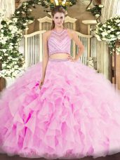 Floor Length Lilac Quince Ball Gowns Scoop Sleeveless Backless